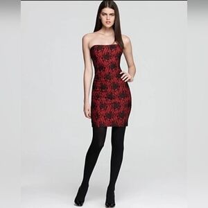French Connection Strapless Red and Black Dress